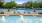 a pool with a fountain in it